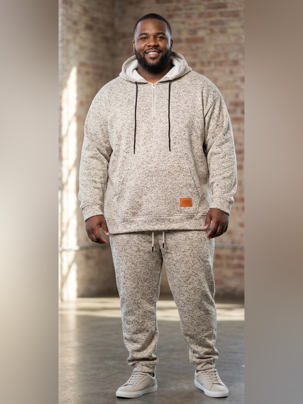 AMAZON Men's Speckled Print 2-Piece 1/2 zip Hooded Sweatshirt and Pants set